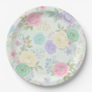 Pastel Floral Party Papier Borden Papieren Bordje