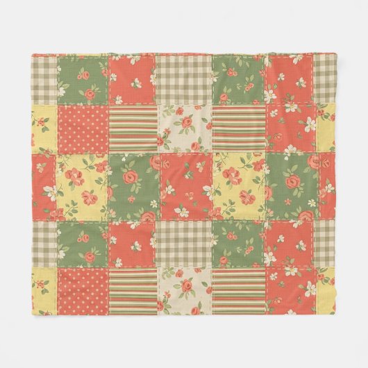 Pastel Floral Patchwork Picnic Pattern (2) Fleece Deken (Voorkant (Horizontaal))
