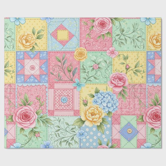 Pastel Floral Patchwork Picnic Pattern (9) Cadeaupapier (Vlak)