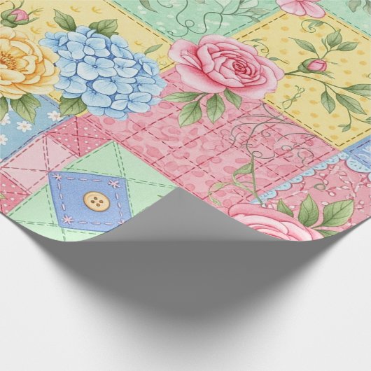 Pastel Floral Patchwork Picnic Pattern (9) Cadeaupapier (Hoek)