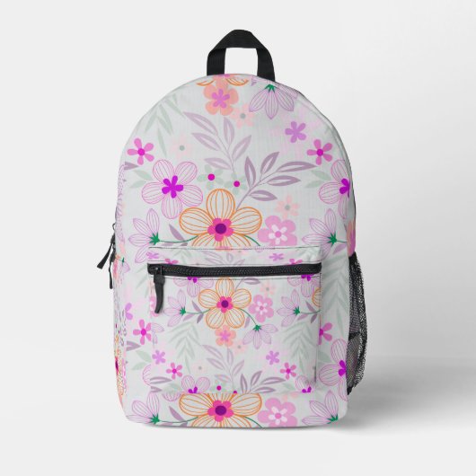 Pastel Floral Pattern Aesthetic School Backpack Bedrukte Rugzak (Voorkant)