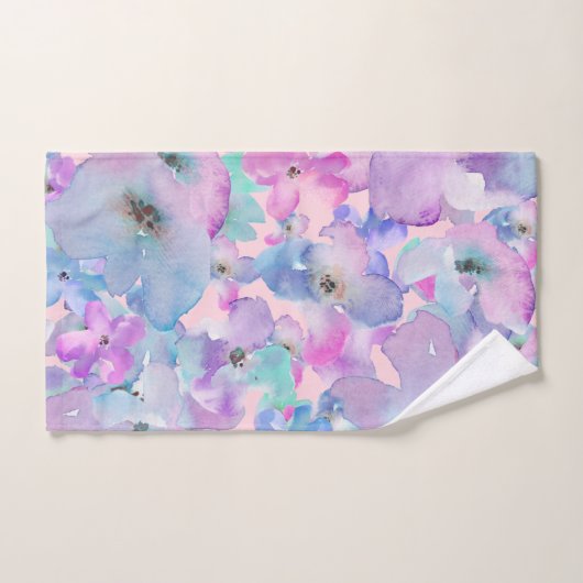 *~* Pastel Floral Pattern Blue Pink FLowers Bad Handdoek (Handdoek)