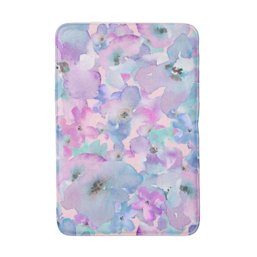 *~* Pastel Floral Pattern Blue Pink FLowers  Badmat (Voorkant Verticaal)