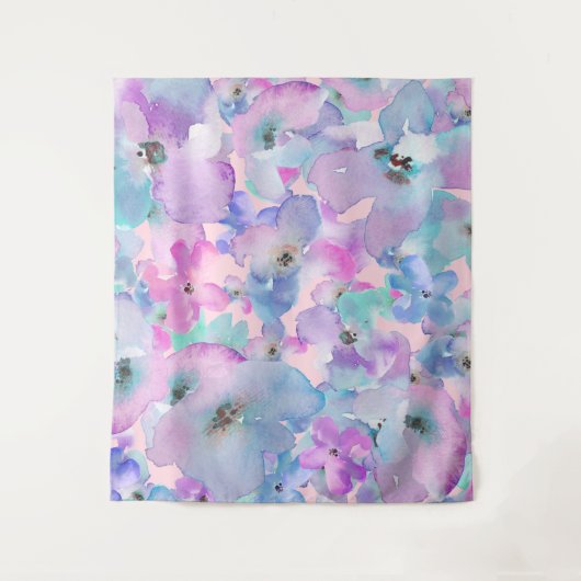 *~* Pastel Floral Pattern Blue Pink FLowers  Wandkleed (Voorkant)