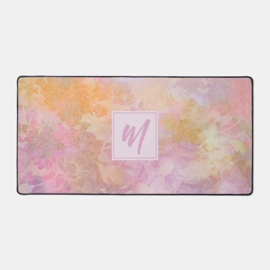 Pastel Floral Pattern Chic Script Monogram Bureaumat (Voorkant)