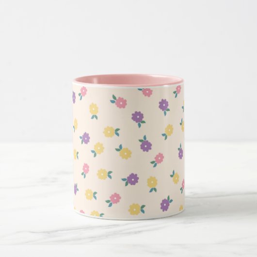 Pastel Floral Pattern – Cute Yellow, Pink & Purple Mok (Midden)