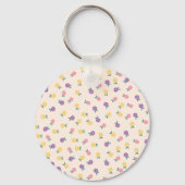 Pastel Floral Pattern – Cute Yellow, Pink & Purple Sleutelhanger (Voorkant)