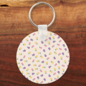 Pastel Floral Pattern – Cute Yellow, Pink & Purple Sleutelhanger (Voorkant)