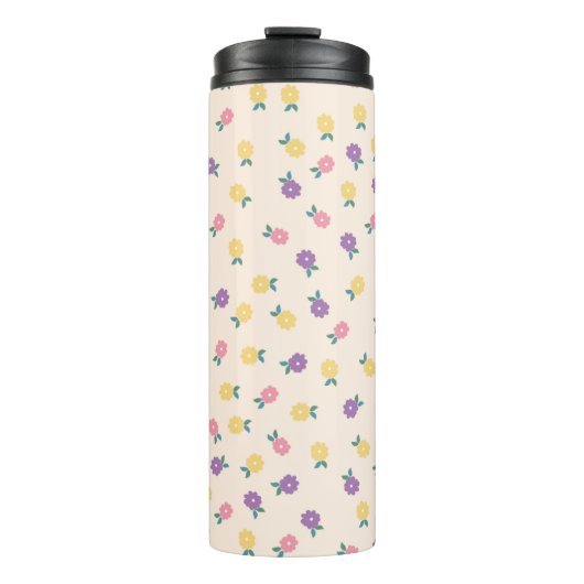 Pastel Floral Pattern – Cute Yellow, Pink & Purple Thermosbeker (Voorkant)