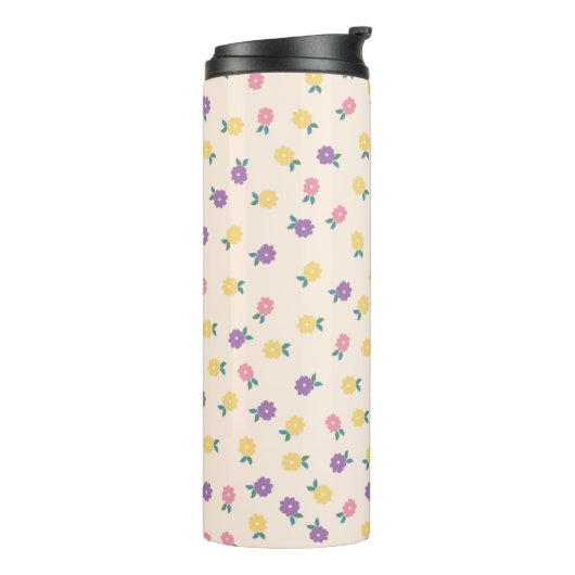 Pastel Floral Pattern – Cute Yellow, Pink & Purple Thermosbeker (Gedraaid links)