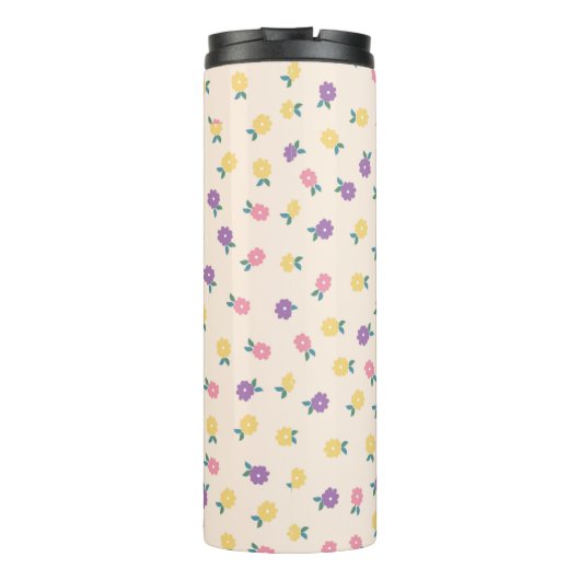 Pastel Floral Pattern – Cute Yellow, Pink & Purple Thermosbeker (Achterkant)