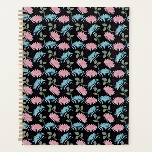 Pastel Floral Pattern on Black Background | Cute D Planner (Voorkant)