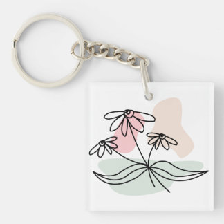 Pastel Floral Pencil Tekening Sleutelhanger
