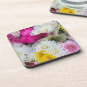 Pastel Floral Pink, Geel en Wit Chrysanthemum Bier Onderzetter (Linkerzijde)