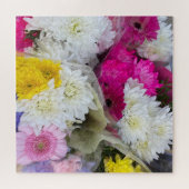 Pastel Floral Pink, Geel en Wit Chrysanthemum Legpuzzel (Horizontaal)
