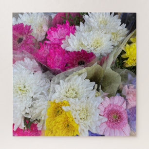 Pastel Floral Pink, Geel en Wit Chrysanthemum Legpuzzel