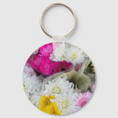 Pastel Floral Pink, Geel en Wit Chrysanthemum Sleutelhanger (Voorkant)