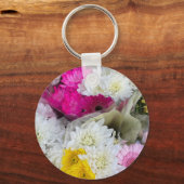 Pastel Floral Pink, Geel en Wit Chrysanthemum Sleutelhanger (Voorkant)