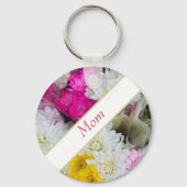 Pastel Floral Pink, Geel en Wit Chrysanthemum Sleutelhanger (Achterkant)