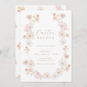 Pastel Floral Pink Peach Paasbrunch Uitnodiging (Voorkant / Achterkant)