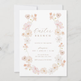 Pastel Floral Pink Peach Paasbrunch Uitnodiging