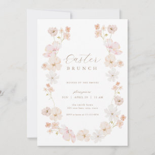 Pastel Floral Pink Peach Paasbrunch Uitnodiging