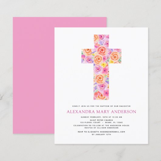 Pastel Floral Pink Rose Cross (Voorkant / Achterkant)