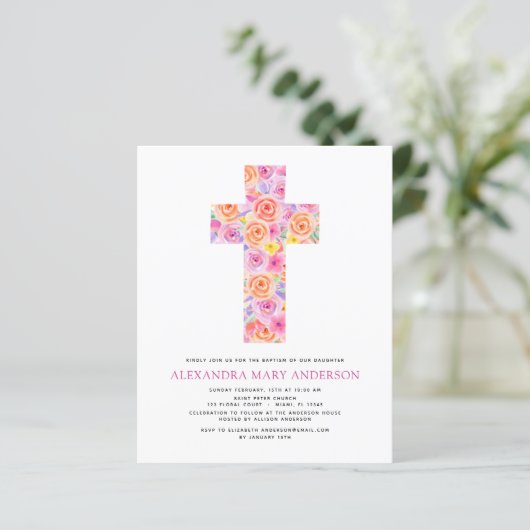 Pastel Floral Pink Rose Cross (Staand voorkant)