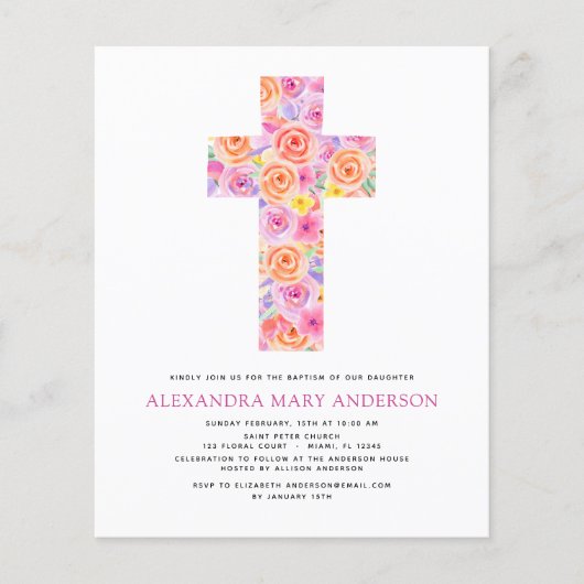Pastel Floral Pink Rose Cross (Voorkant)