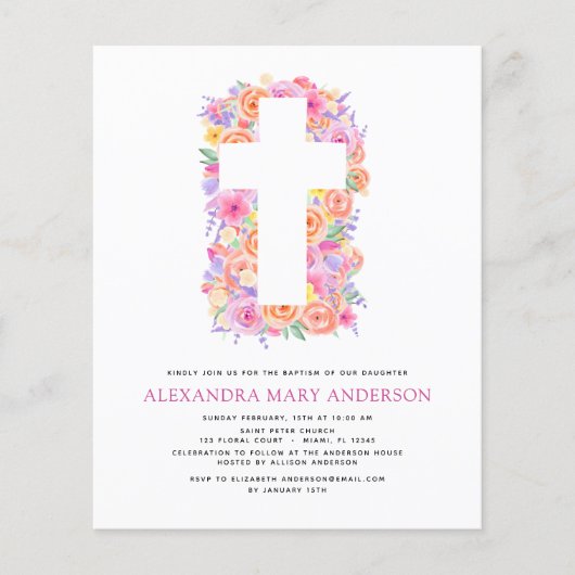 Pastel Floral Pink Rose Cross Flyer (Voorkant)