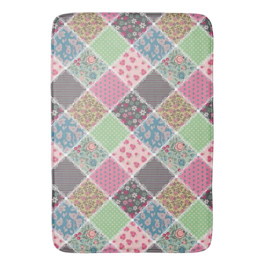 Pastel Floral Quilt Squares Badmat (Voorkant Verticaal)