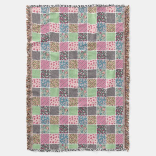 Pastel Floral Quilt Squares Deken (Voorkant Verticaal)