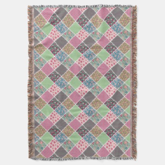 Pastel Floral Quilt Squares Deken (Voorkant Verticaal)