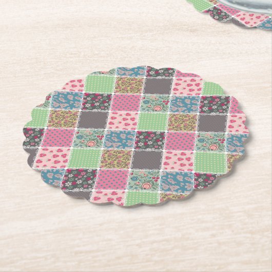 Pastel Floral Quilt Squares Kartonnen Onderzetters (Gekanteld)
