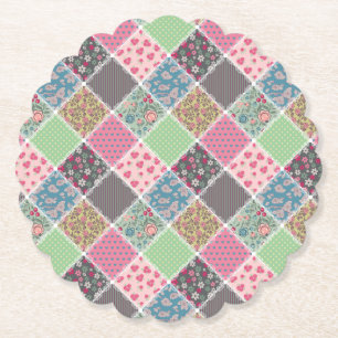 Pastel Floral Quilt Squares Kartonnen Onderzetters