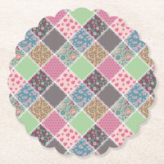Pastel Floral Quilt Squares Kartonnen Onderzetters (Voorkant)