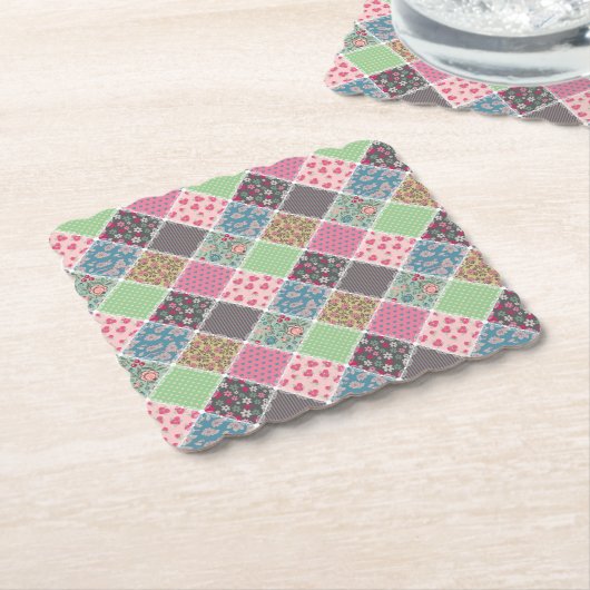 Pastel Floral Quilt Squares Kartonnen Onderzetters (Gebogen)