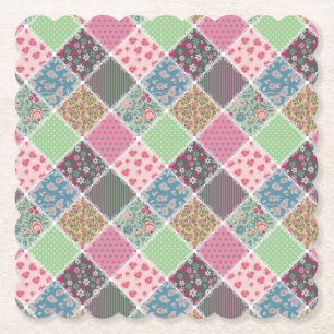 Pastel Floral Quilt Squares Kartonnen Onderzetters