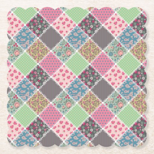 Pastel Floral Quilt Squares Kartonnen Onderzetters (Voorkant)