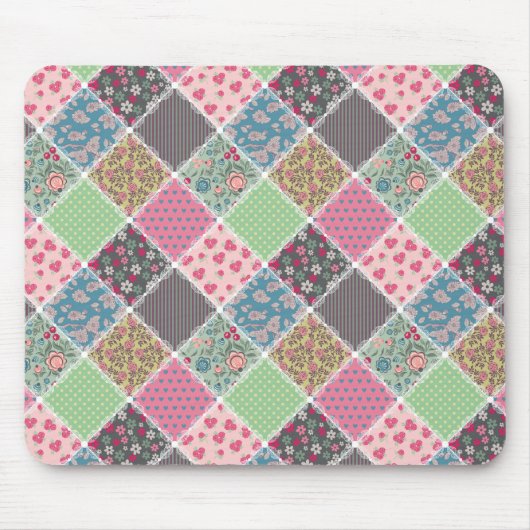 Pastel Floral Quilt Squares Muismat (Voorkant)