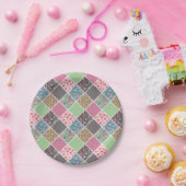 Pastel Floral Quilt Squares Papieren Bordje (Feest)