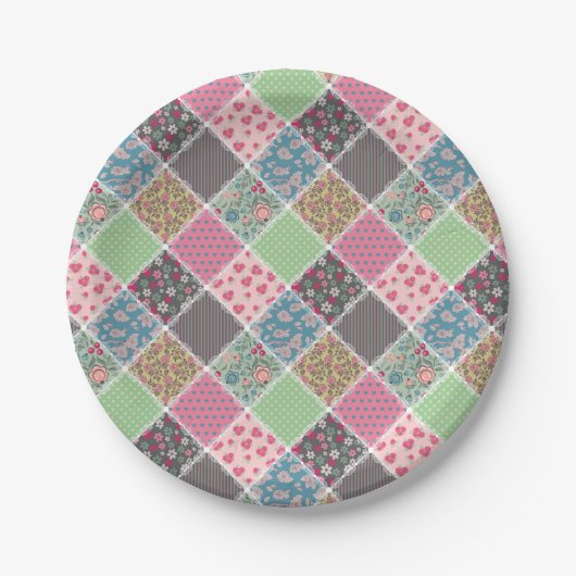 Pastel Floral Quilt Squares Papieren Bordje (Voorkant)