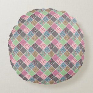 Pastel Floral Quilt Squares Rond Kussen