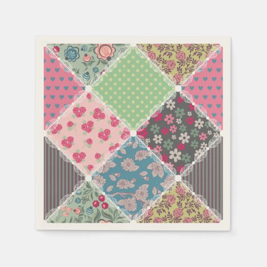 Pastel Floral Quilt Squares Servet (Voorkant)