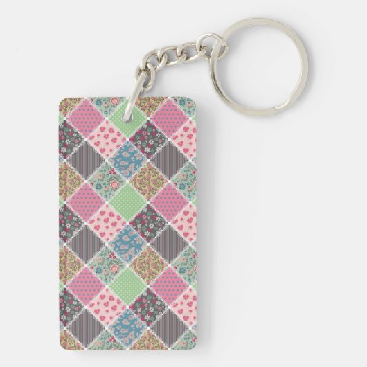Pastel Floral Quilt Squares Sleutelhanger (achterkant)