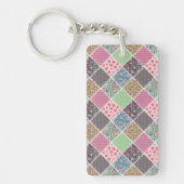 Pastel Floral Quilt Squares Sleutelhanger (Voorkant)