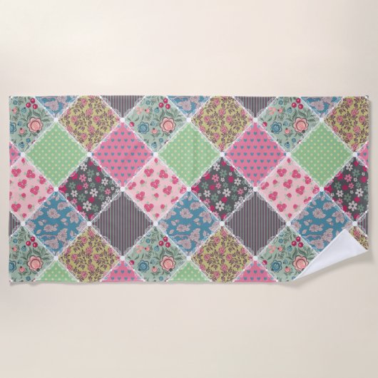 Pastel Floral Quilt Squares Strandlaken (Voorkant)