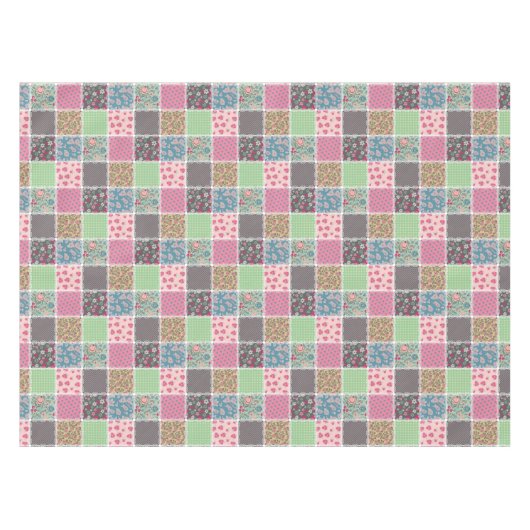 Pastel Floral Quilt Squares Tafelkleed (Voorkant (Horizontaal))