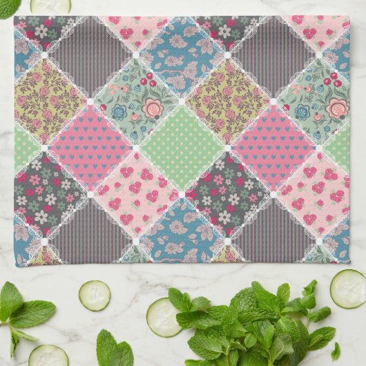 Pastel Floral Quilt Squares Theedoek (Gevouwen)