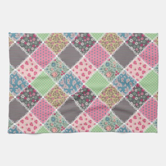 Pastel Floral Quilt Squares Theedoek (Horizontaal)